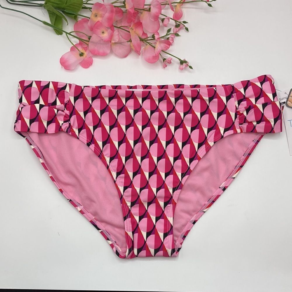 Women's Geo Print Side Ruched Bikini Bottoms Swimsuit Bathing Suit Size L